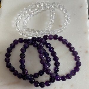 Amethyst Beaded Stretch Bracelet - Purple Gemstone